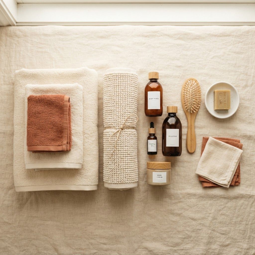 Bathroom kit contents laid out