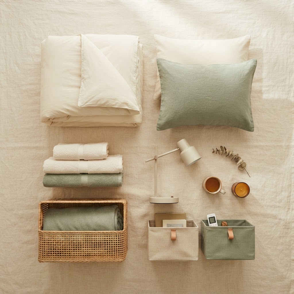 Bedroom kit contents laid out